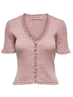 ONLY Blush Pink Ruffle-Trim Knit Cardigan